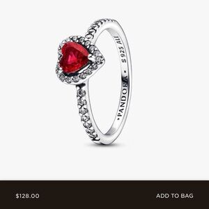 Pandora Silver Elevated Heart Ring with Red Stone